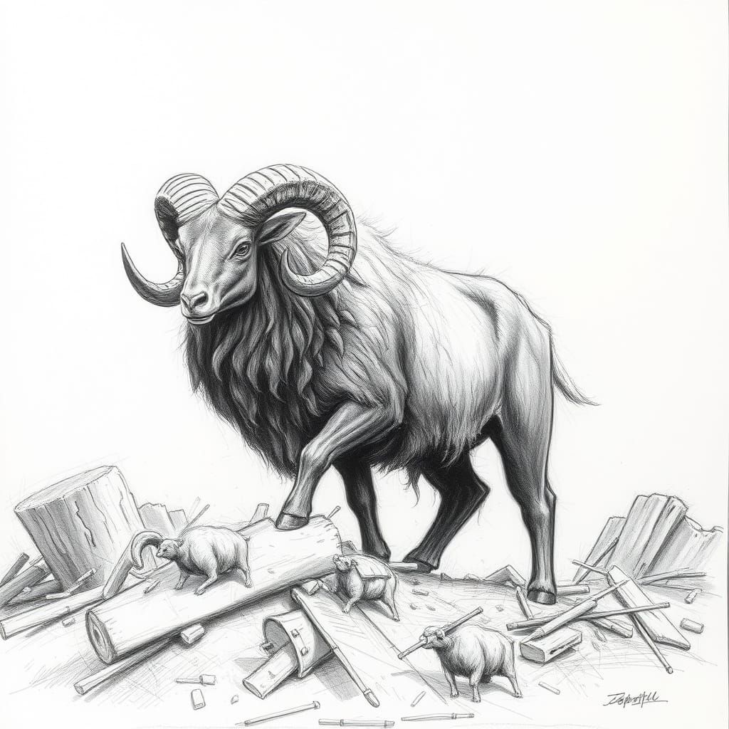 Charcoal Drawing of a Battle Ram
