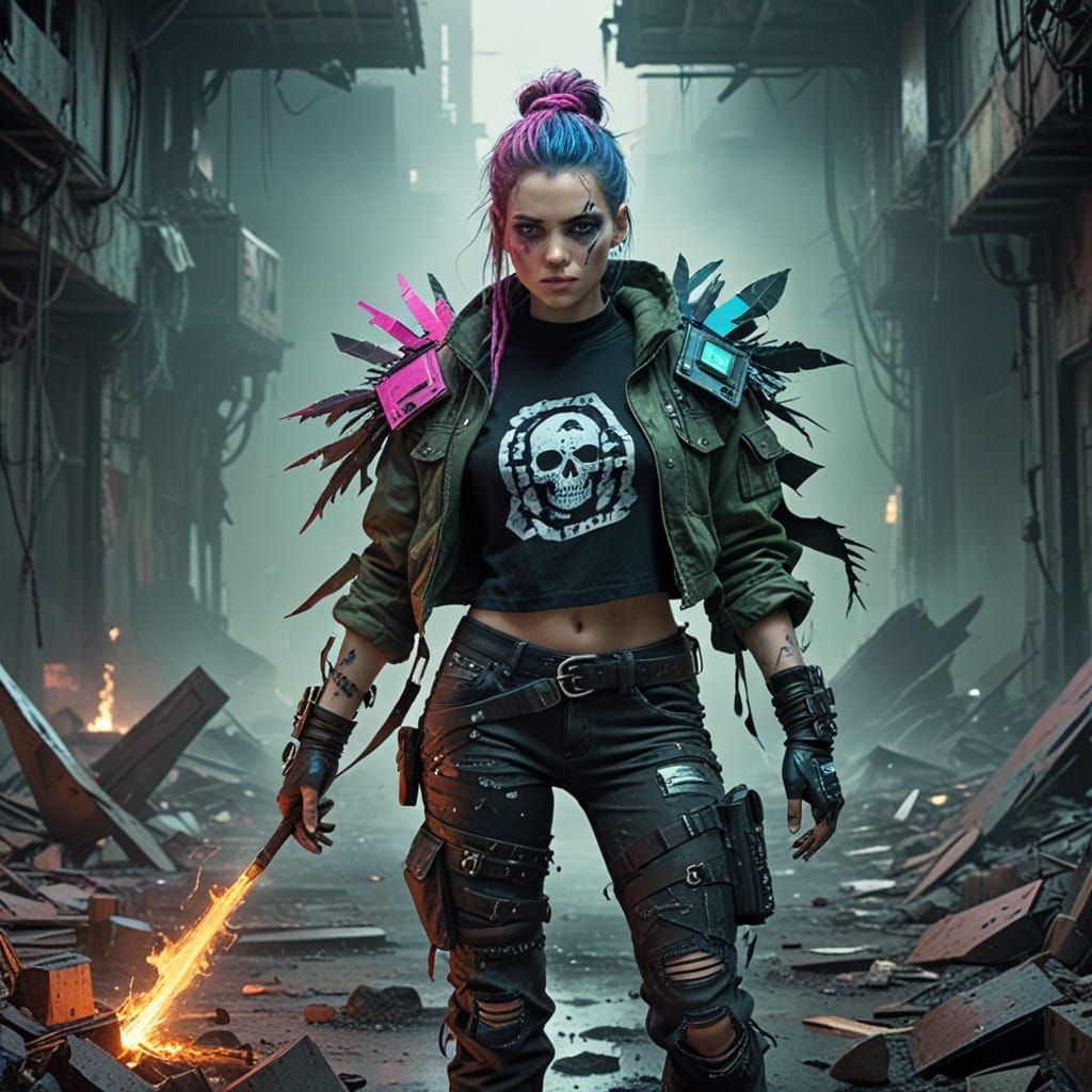 Apocalyptic Girl Embodies Glitchcore Style in Desolate Lands...