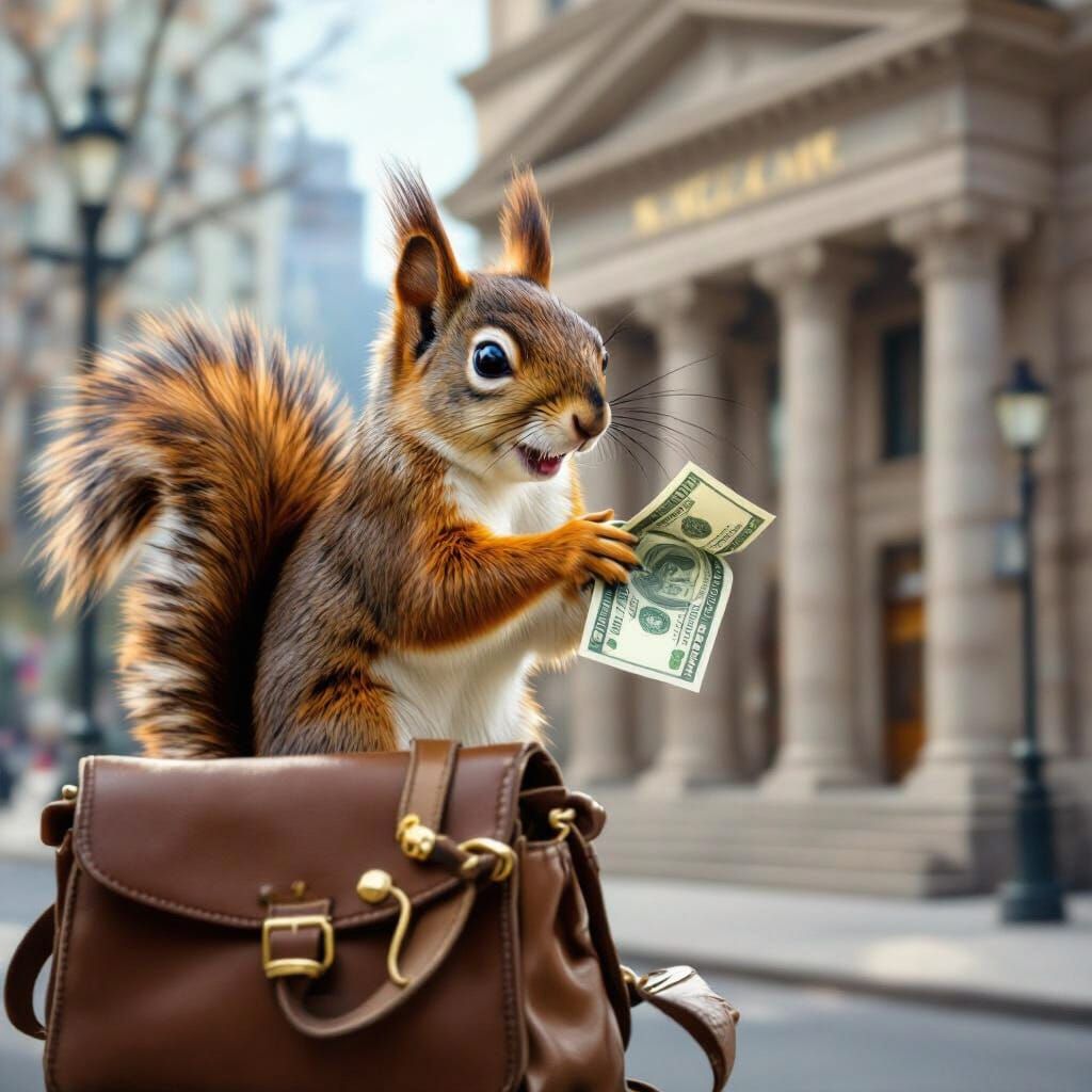 Mischievous Squirrel Robbing a Bank