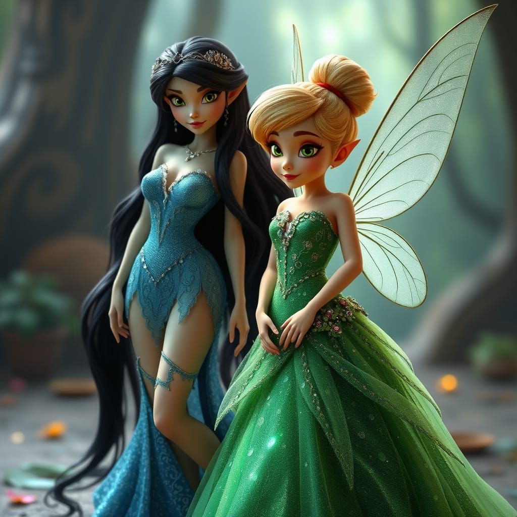 Tinkerbell and Silvermist in Prom Dresses