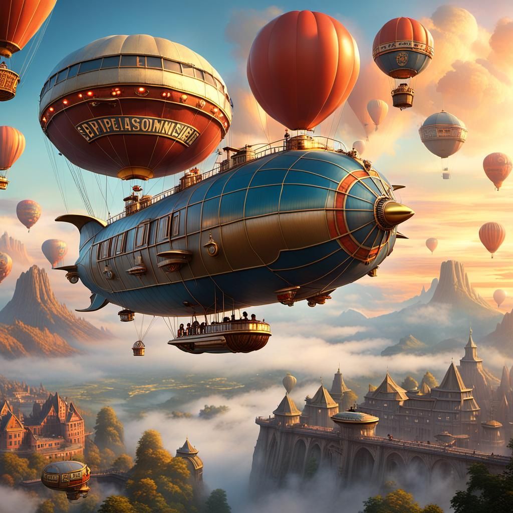 Fantasy Donut Shop Airship in Retro-Futuristic Style