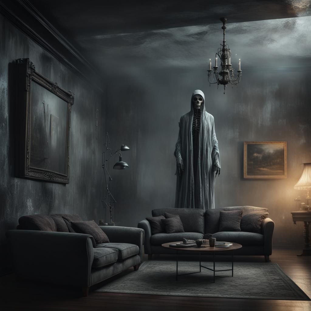 Creepy Ghost Apparition in Modern Living Room