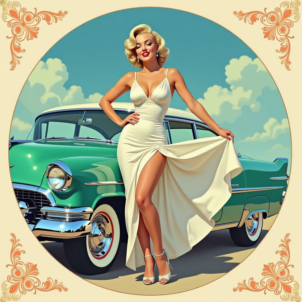 Retro Pin-Up Woman in Art Nouveau Style