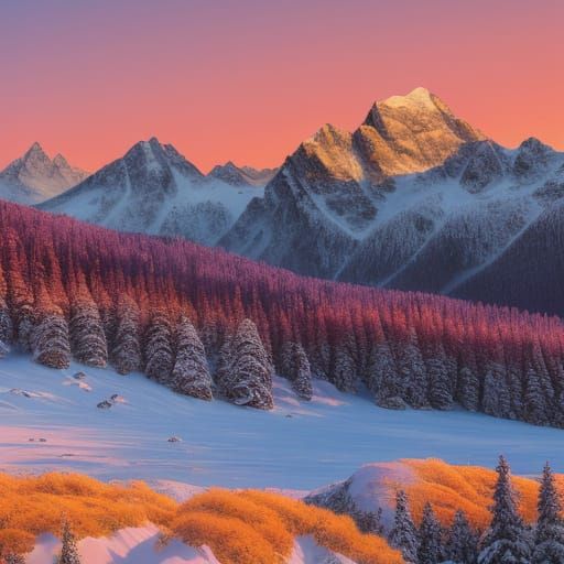Majestic Mountain Sunrise in Vibrant Oil Painting