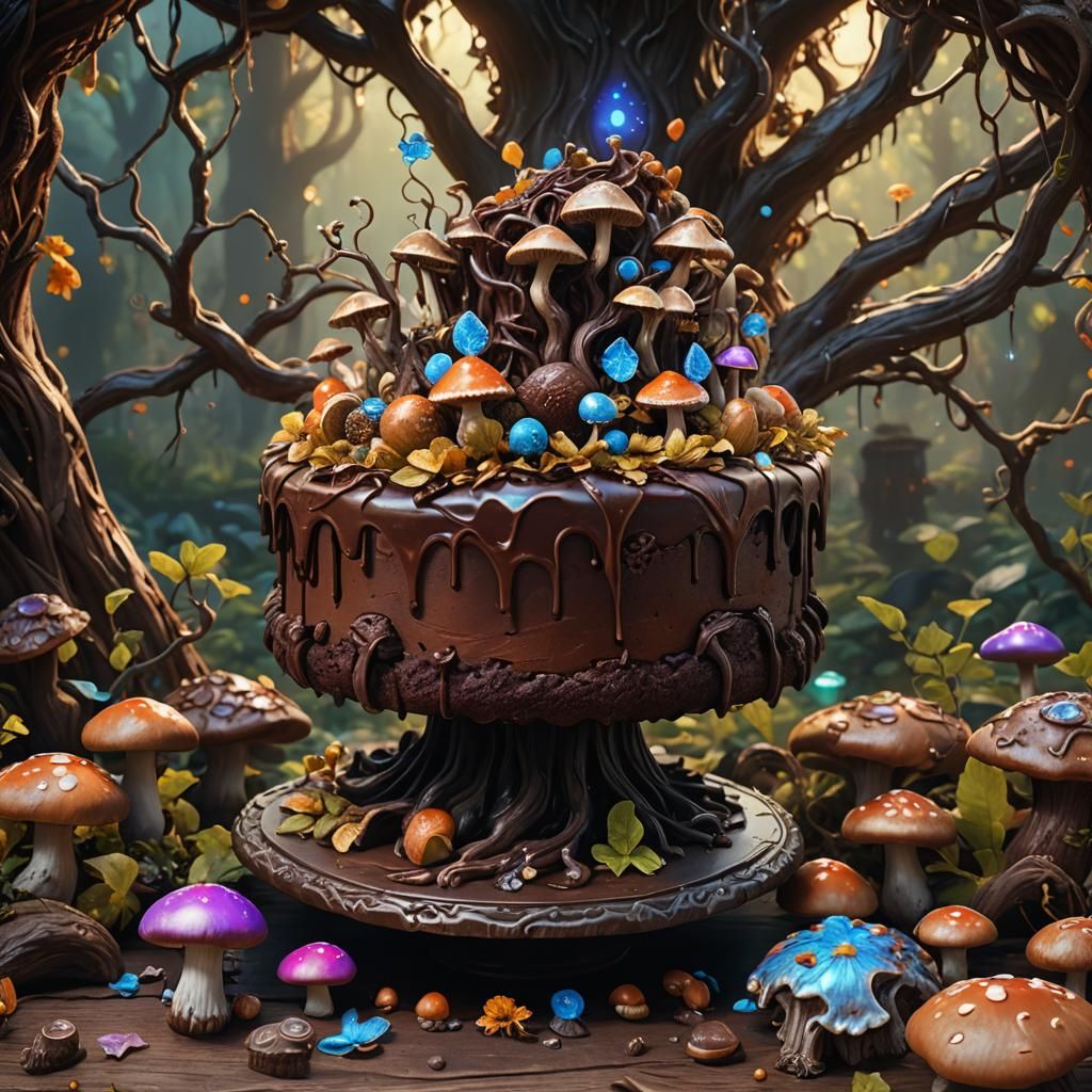 Ornate Chocolate Cake in a Fantasy Setting