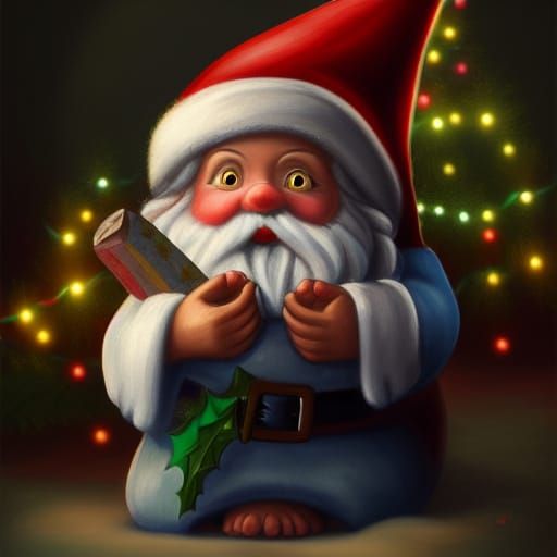 Cute Christmas Gnome Acrylic Painting in 8k