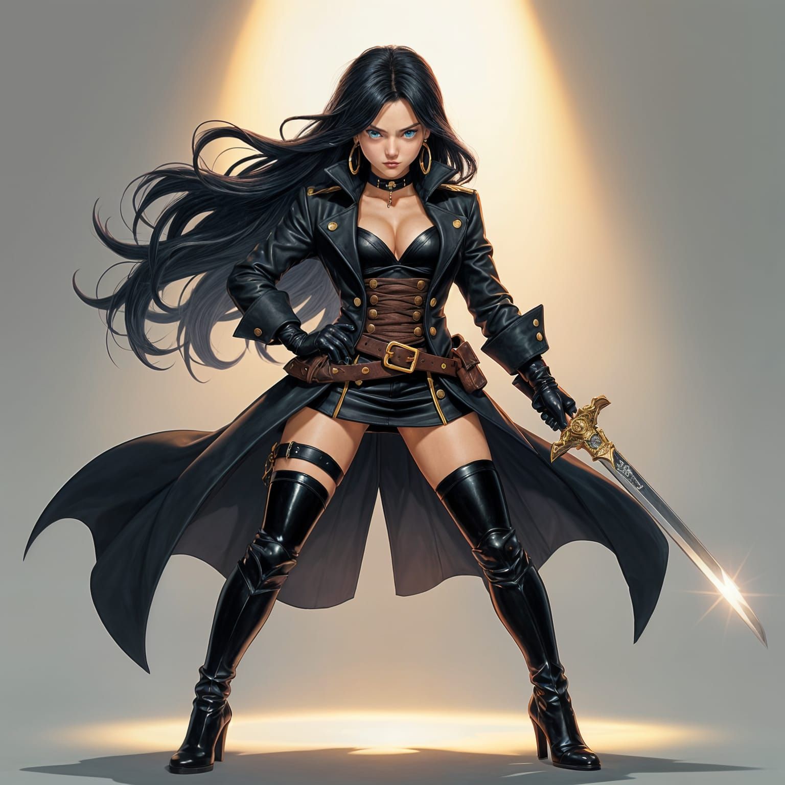 Anime Pirate Captain with Blue Eyes and Black Hair