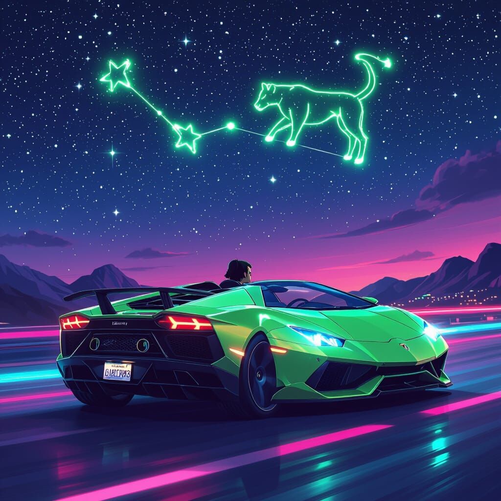Green Lamborghini with Leo Constellation, in Futuristic Styl...