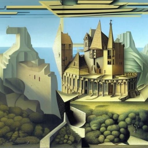 Non-Euclidean geometry landscape Beautiful Fantasy illustrat...