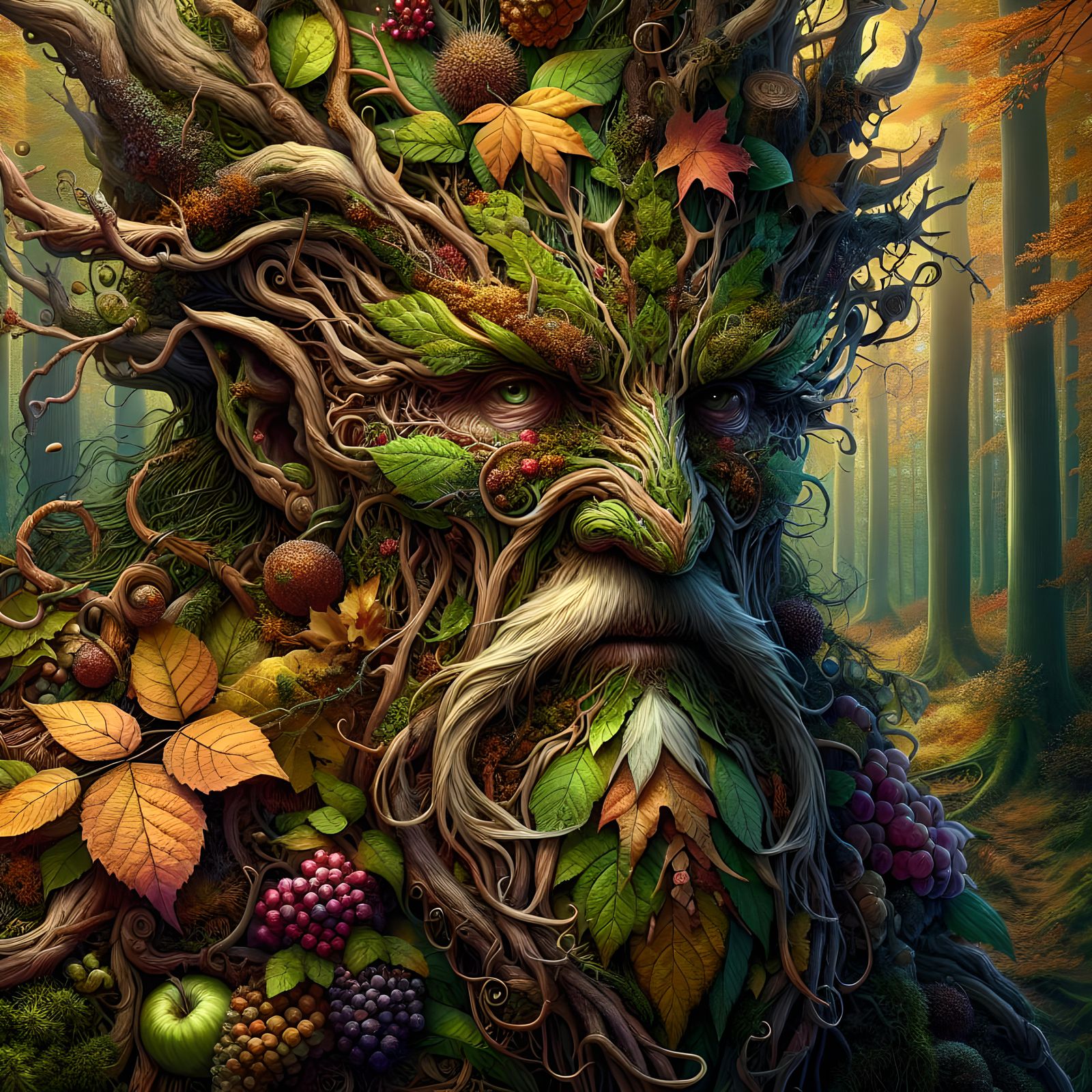 Detailed Fantasy Art: The Green Man of Autumn Forests