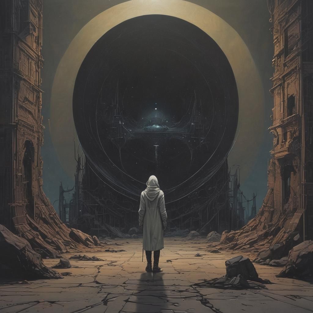 Moebius Style Dark Gothic Sci-Fi Painting