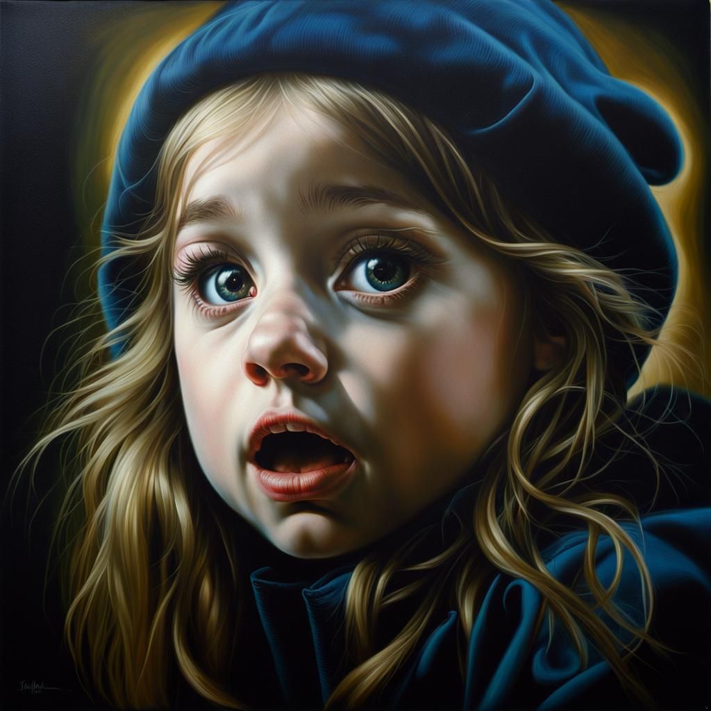 Surprised Girl: A Photorealistic Oil Painting