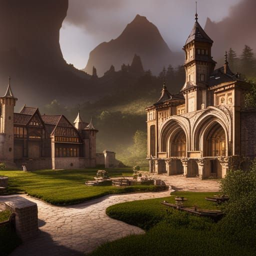 Medieval Palace in Valley: Fantasy Concept Art