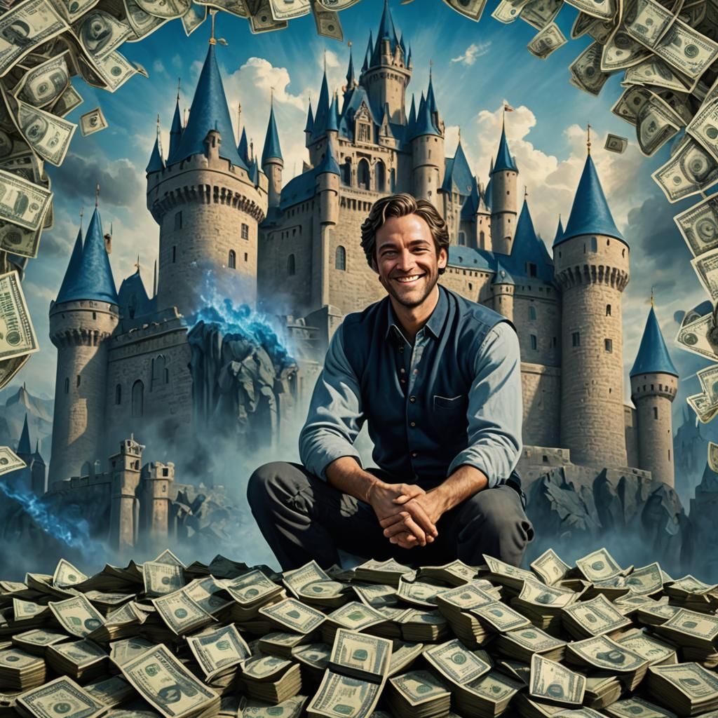 Fantasy Art: Man on Money with Castle