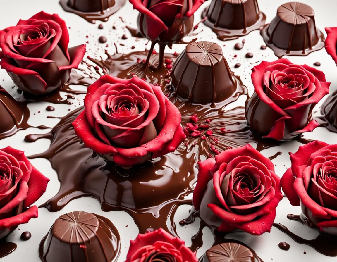 Red Roses Exploding from Chocolate