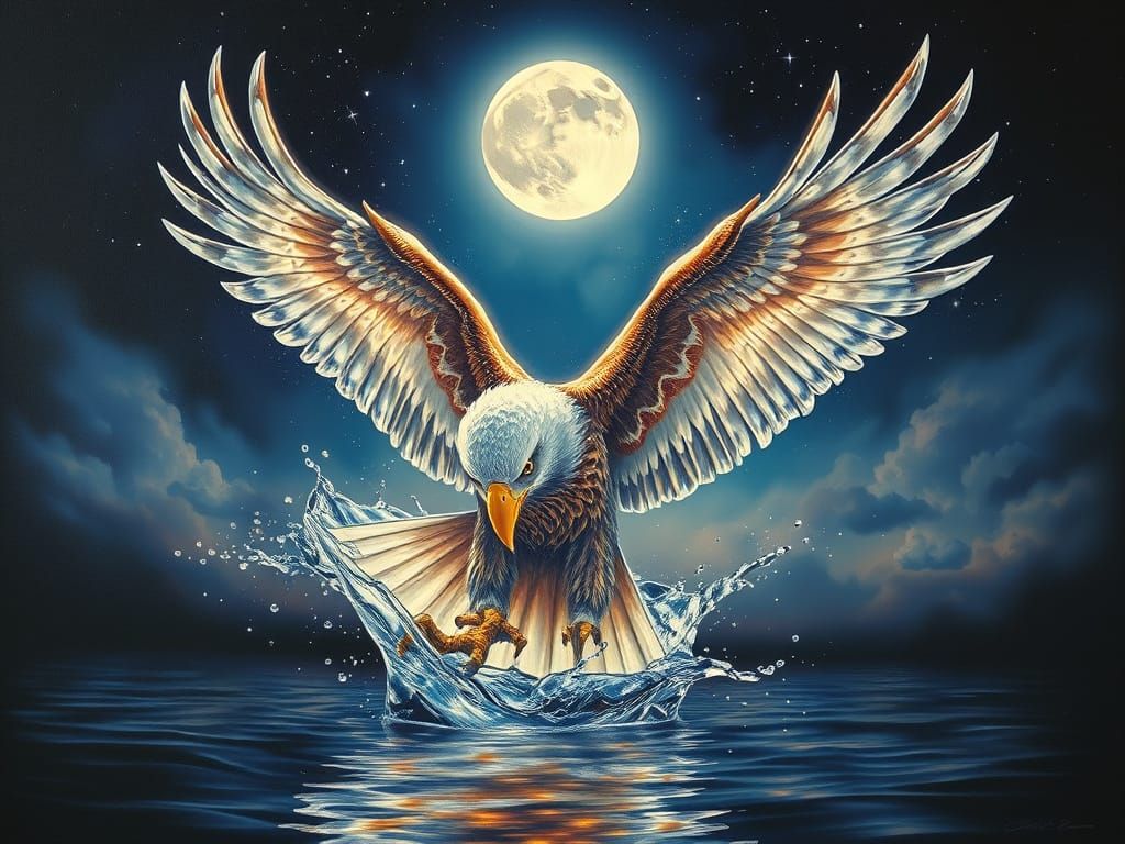 Crystal Eagle Under Starry Night Sky