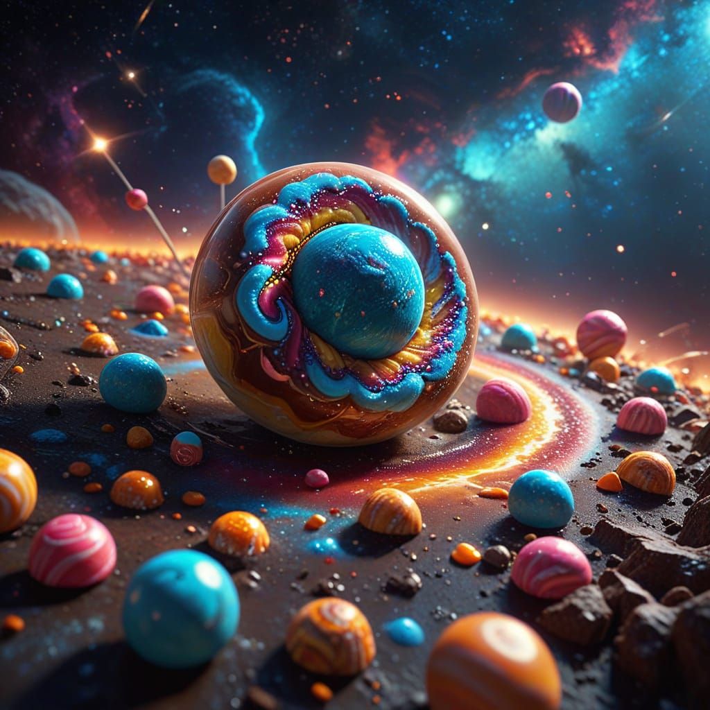 Digital Matte Painting of a Candy Planet in Space