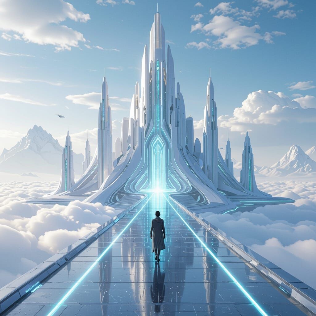 Futuristic Majestic Shrine Path AI Art