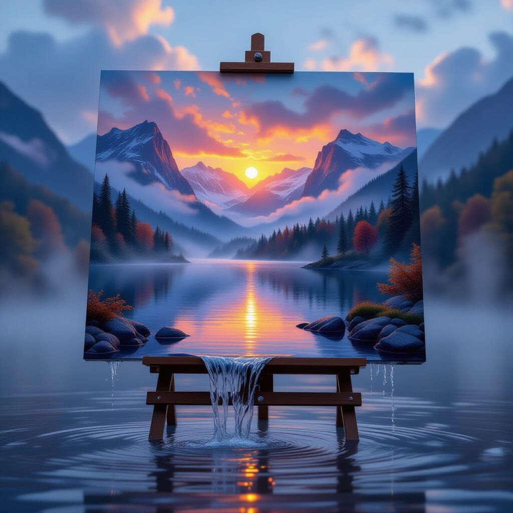 Foggy Landscape Painting in 3D Projection