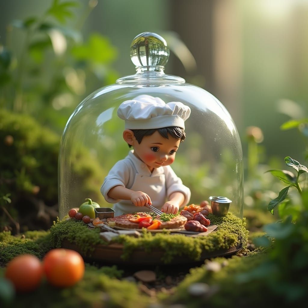 Chef in Miniature Terrarium Scene