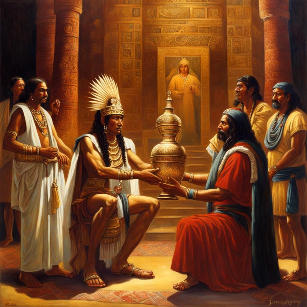 Aztec King's Gift: Diplomatic OIl Painting