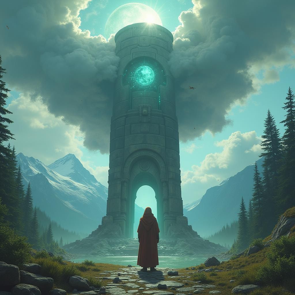 Mystical Storyteller in a Futuristic Landscape