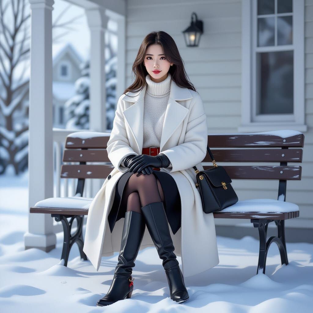 Woman in Snowy Scene with Realistic Style