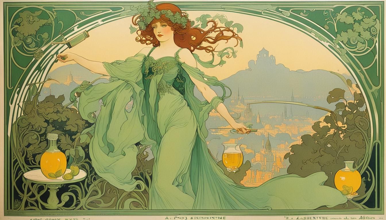 Art Nouveau Absinthe Advertisement in Mucha Style