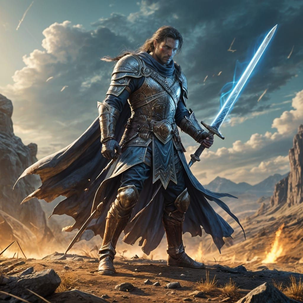 Battle-Ready Warrior with Magic Sword