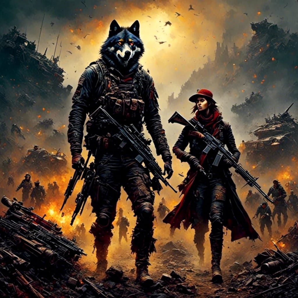 Wolf Prepares for Battle in Dystopian Comic Style