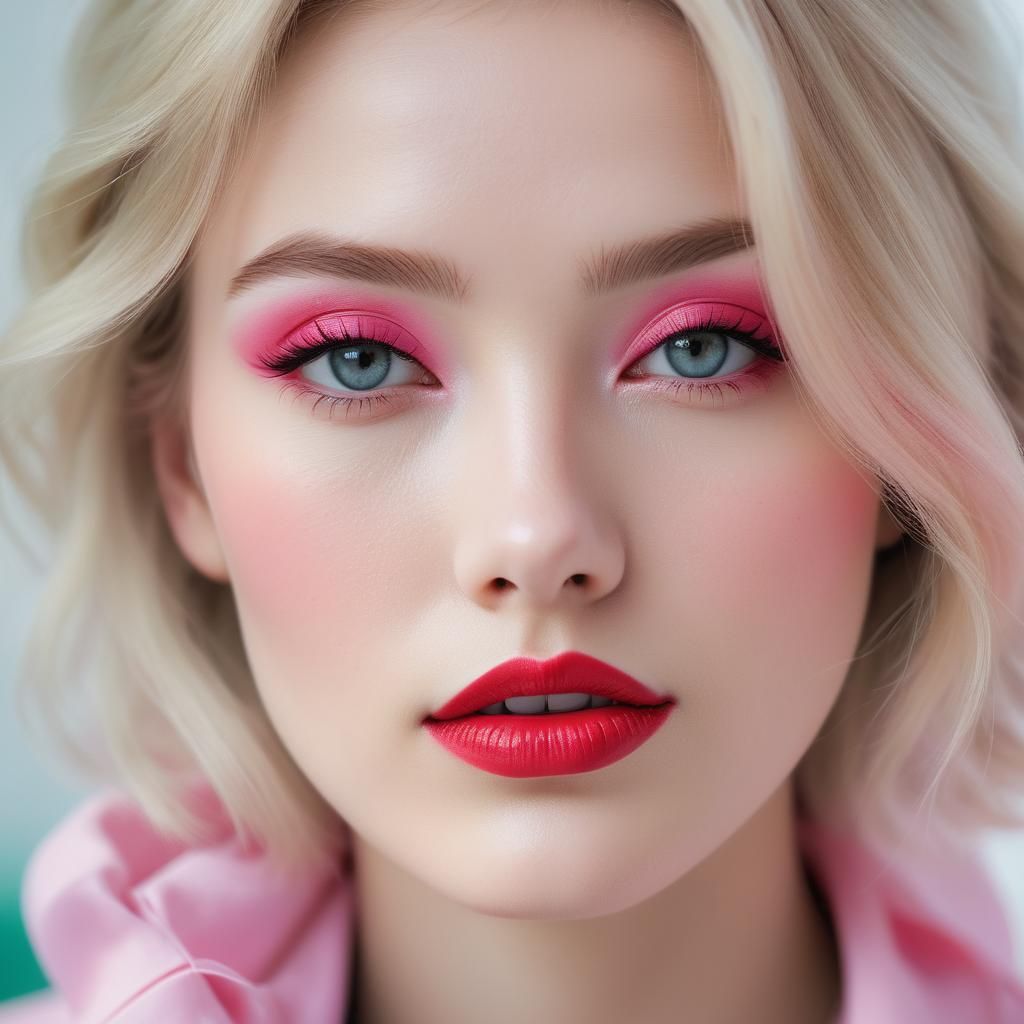 Elegant Portrait with Pink Eyeshadow and Red Lips