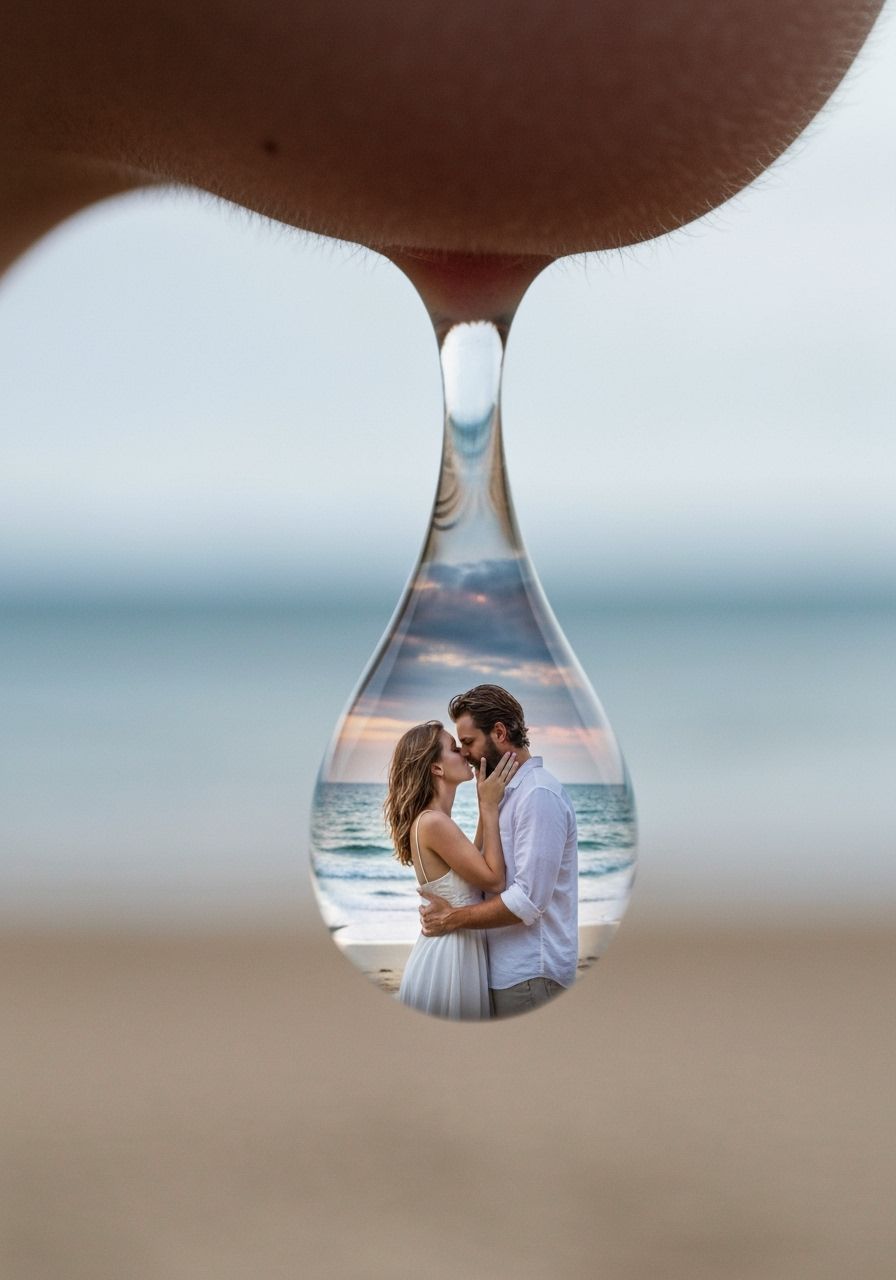 Teardrop Reflecting a Seaside Kiss