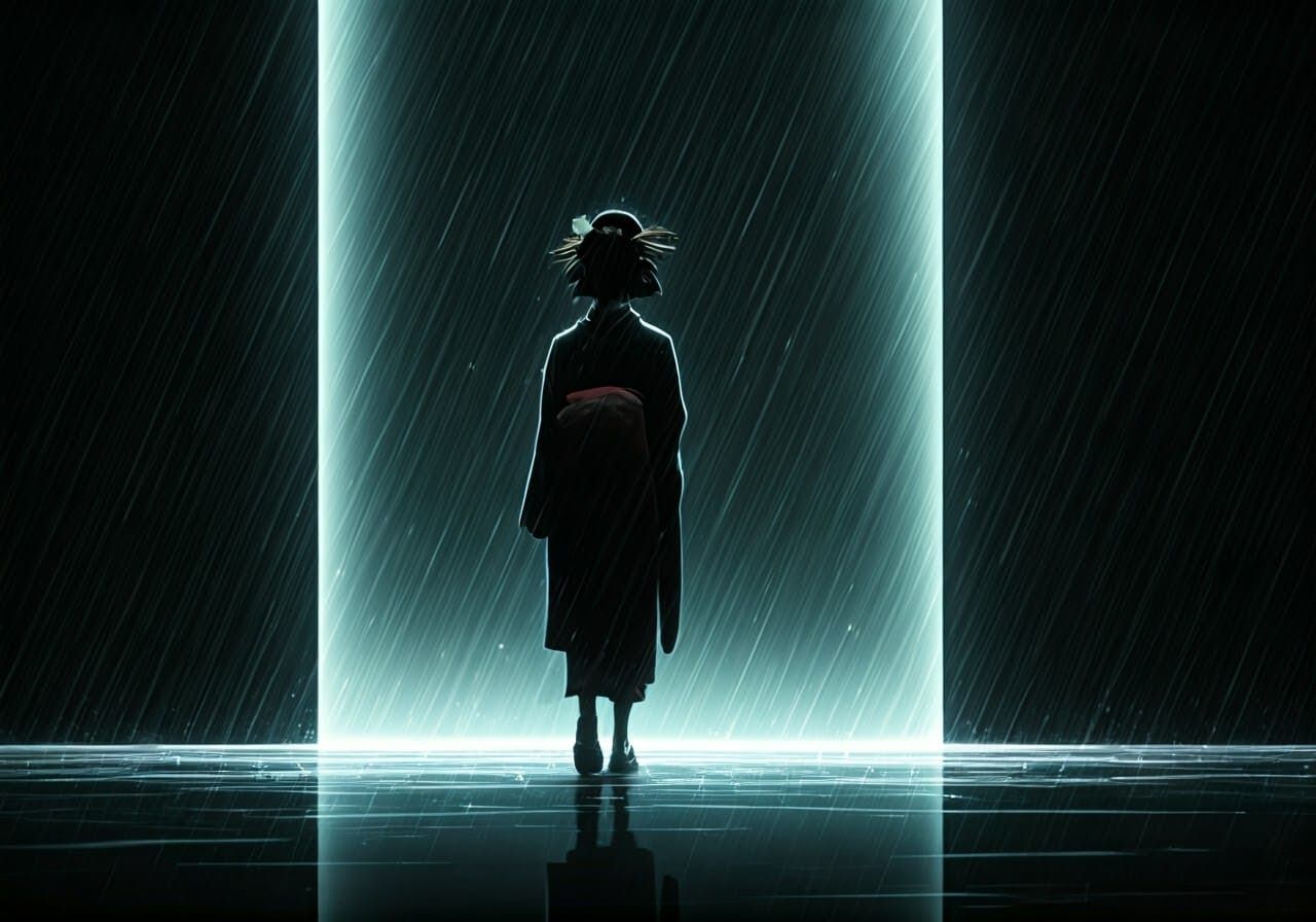 Cybernetic Geisha in Floridian Rain: Ukiyo-e Style