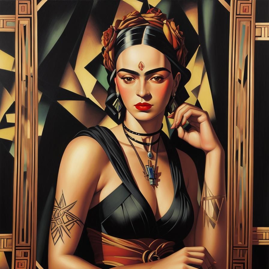 Art Deco Self-Portrait with Glowing Lines