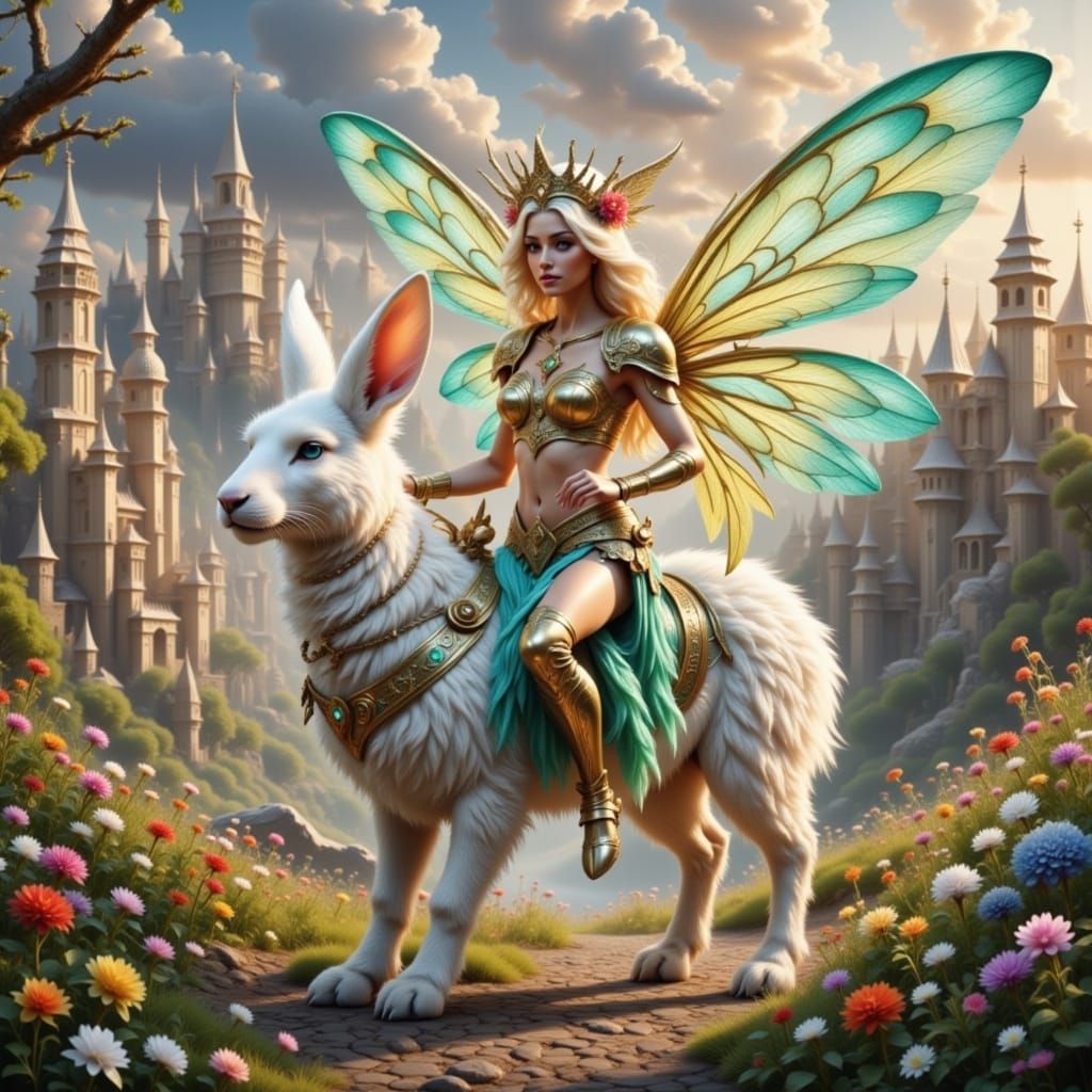 Pixie Warrior Riding a Magic Rabbit