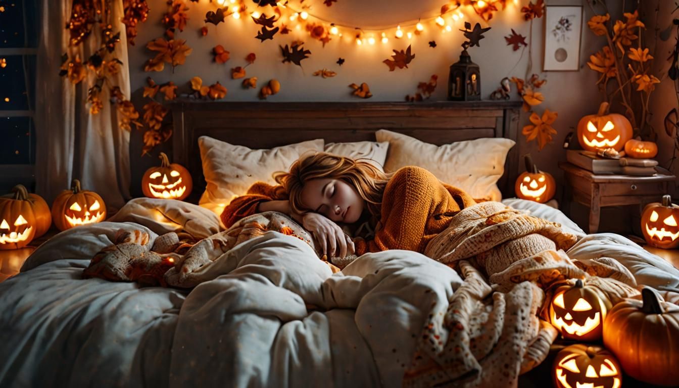 Dreamy Autumn Fantasy with Glowing Jack-o'-Lanterns