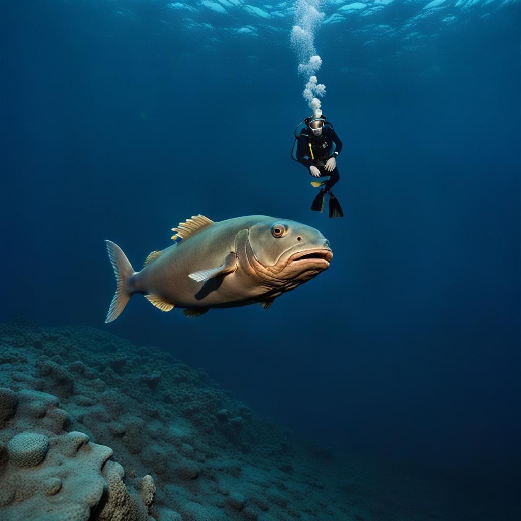 Sperm Whale Diving in Deep Ocean