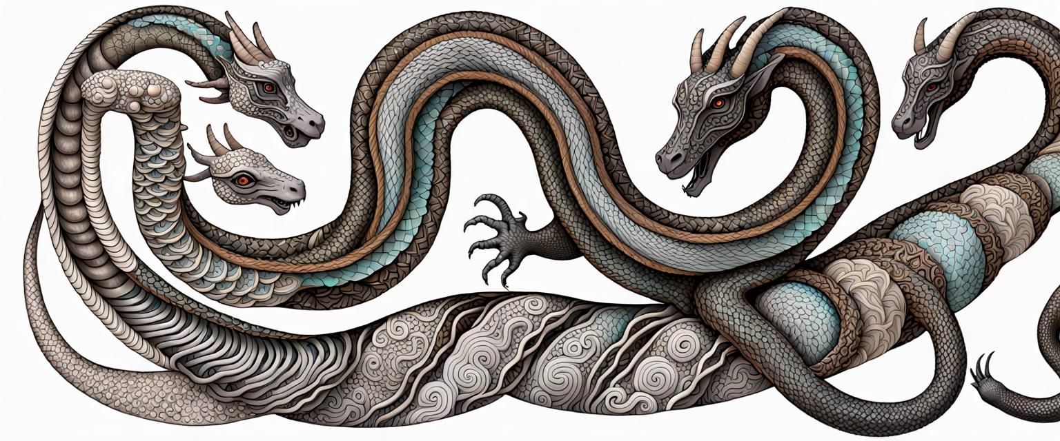 Surreal Quantum Zentangle Featuring Dragon, Sheep and Snake