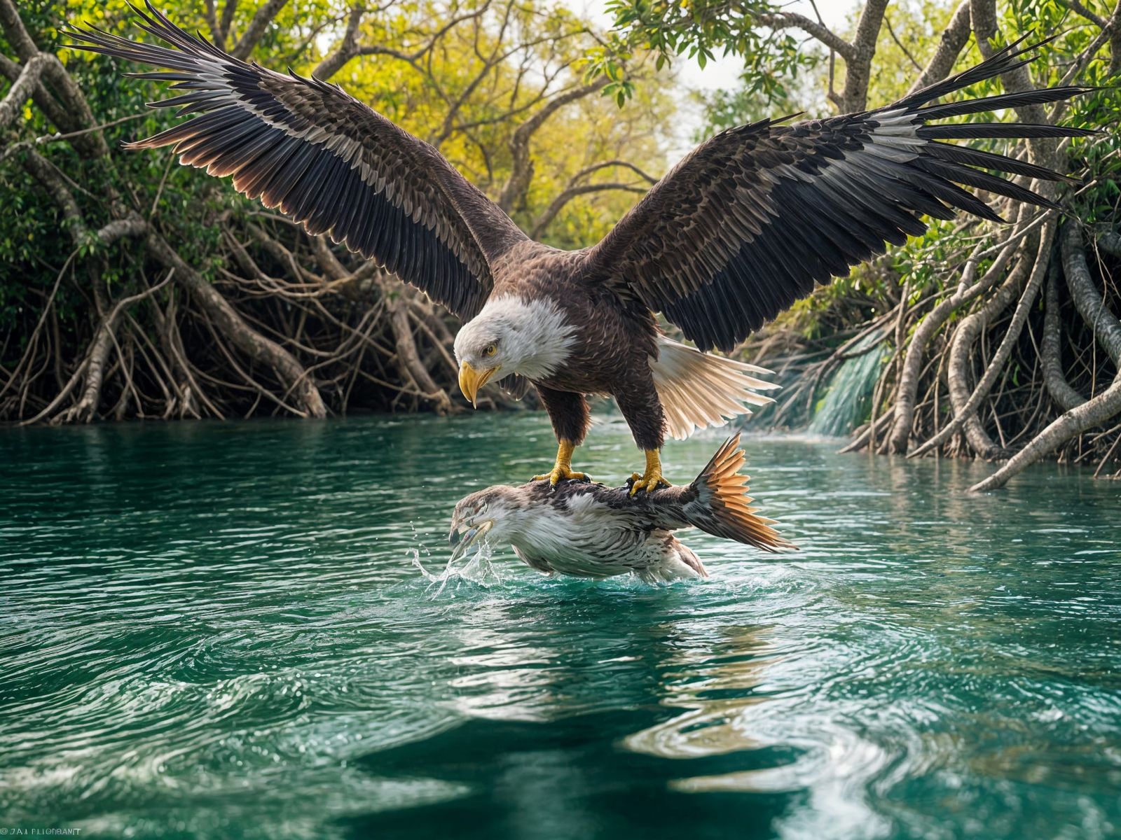 Sea Eagle in Mid-Strike, Reflected in the River