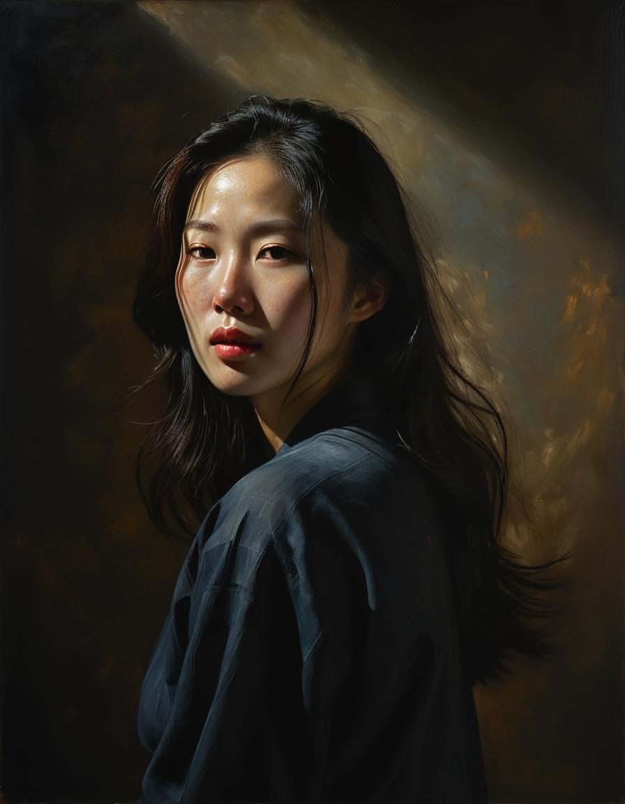 Chiaroscuro Portrait of a Korean Woman in Oil