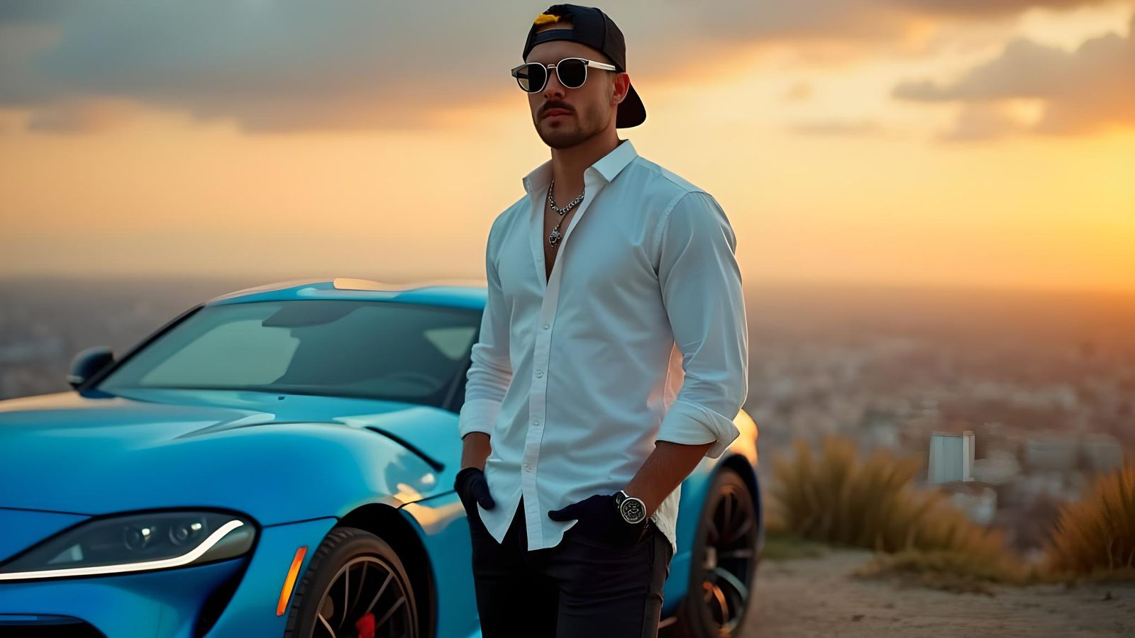 Cornflower Blue Toyota Supra GR at Sunset