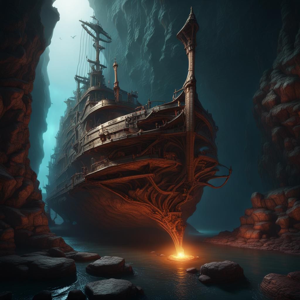 Spaceship Buried Underground: Detailed Matte Painting