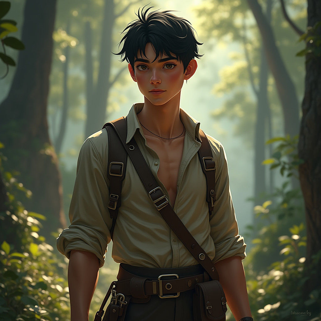 Fantasy Adventurer with Dark Eyes in Detailed Matte Painting