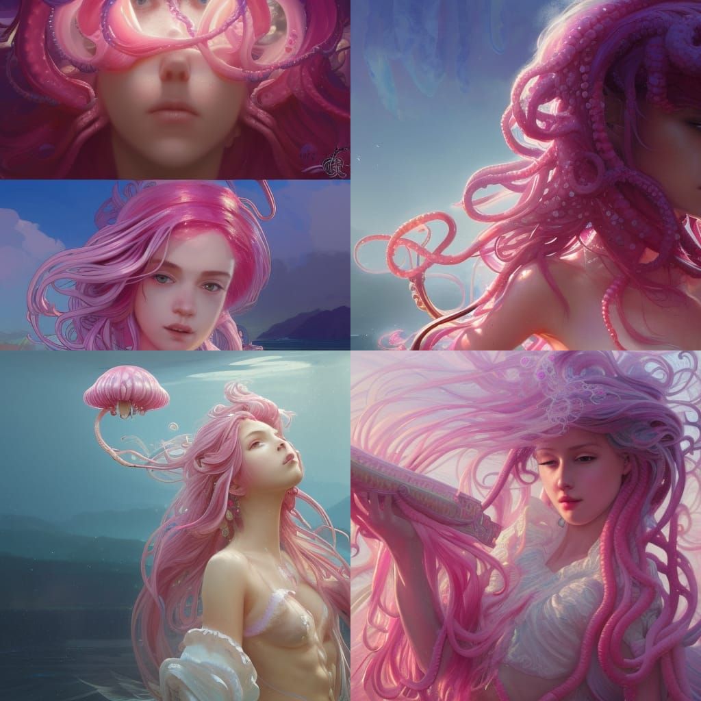 Pink Jellyfish Hair Girl: Dynamic Tentacle Art
