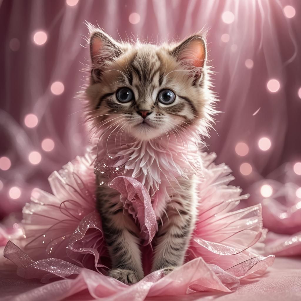Ballerina Kitten in Pink Tutu, 3D Rendered