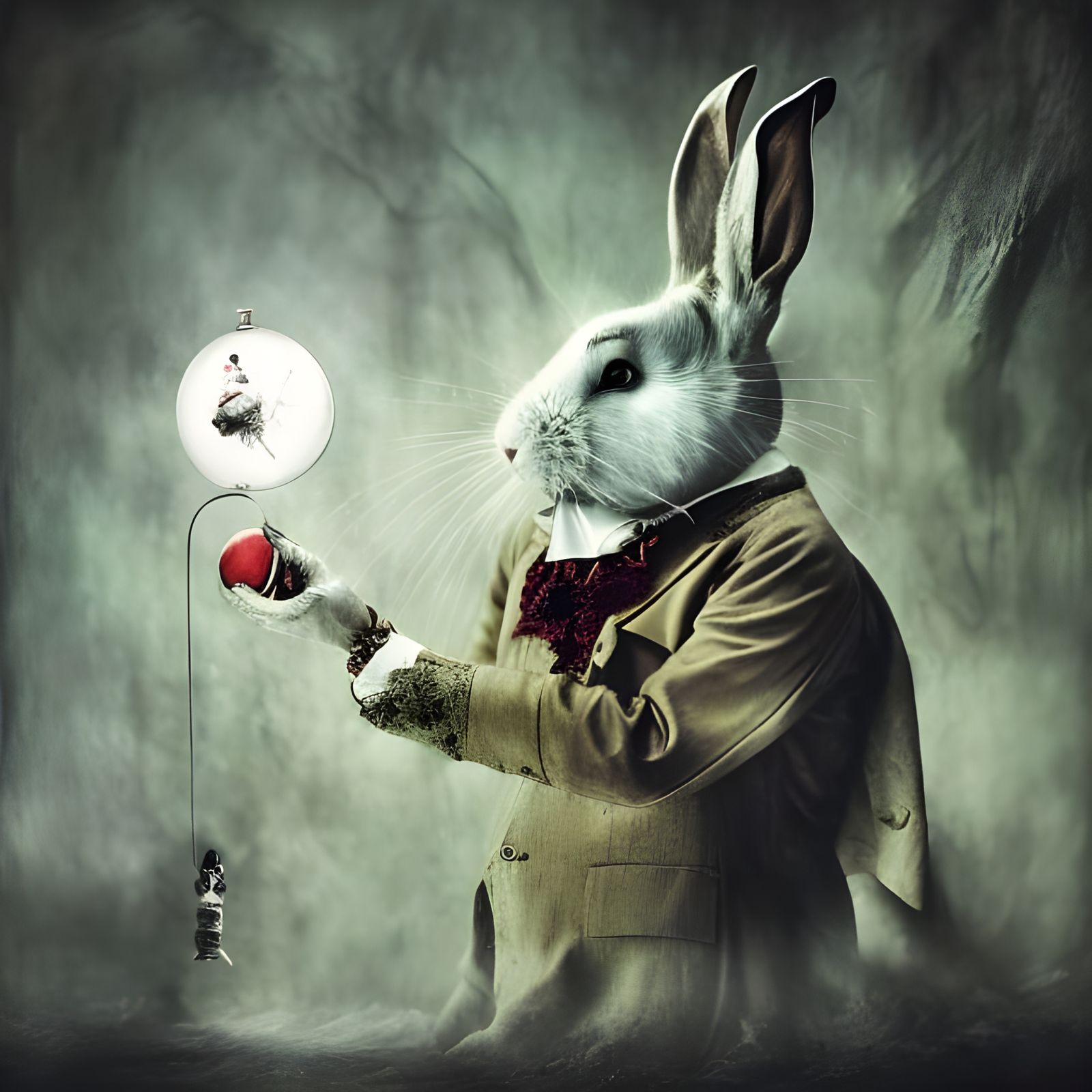 Wonderland's White Rabbit: Silver Nitrate Photograph