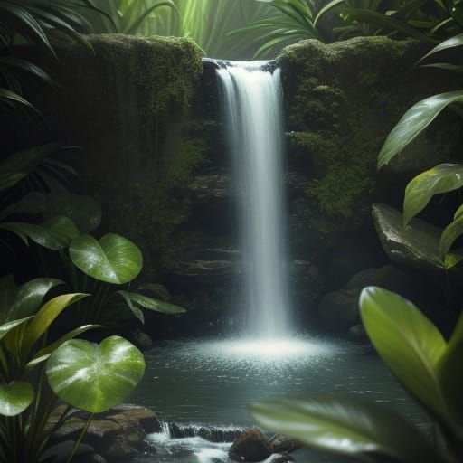 Waterfall Sink Waters Indoor Forest: Hyperrealistic Film Sti...