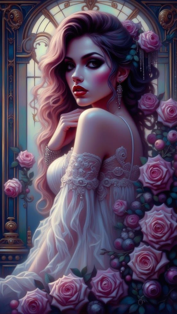 Realistic Woman's Alluring Gaze in Candy Art Style