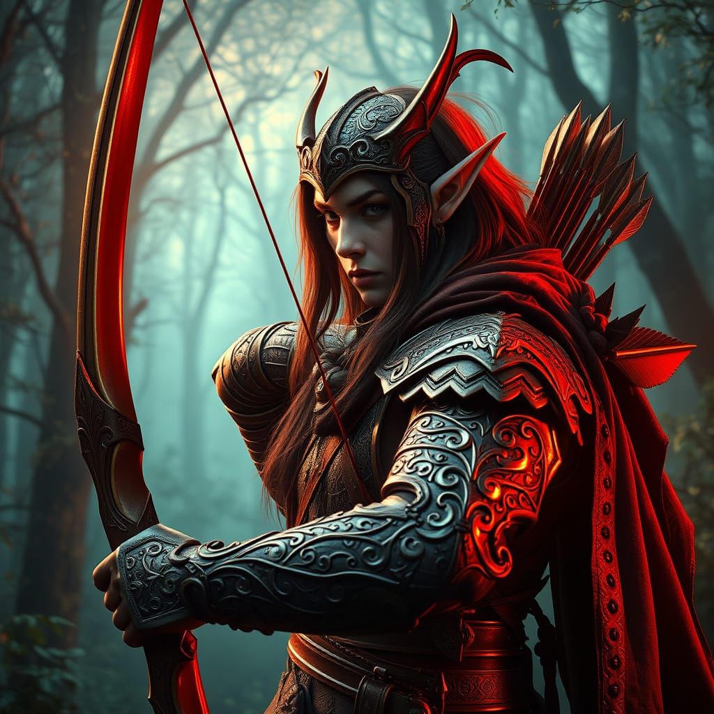 Elven Archer Forest Guardian Digital Matte Painting