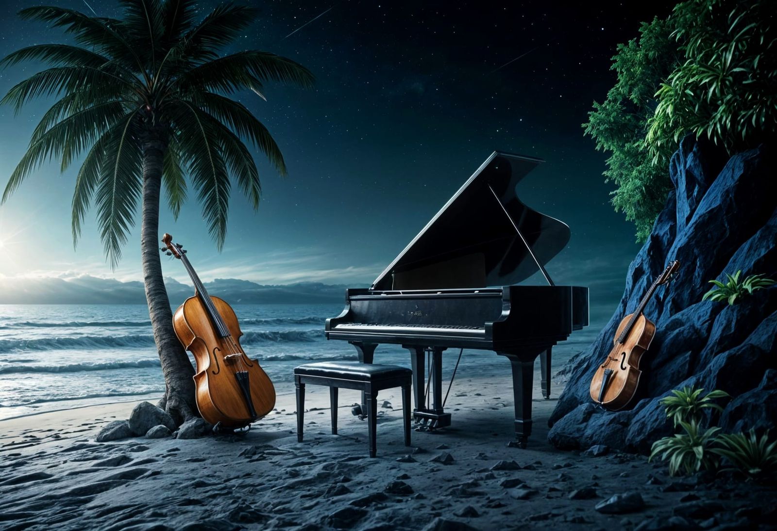 Ethereal Grand Piano Under Celestial Skies